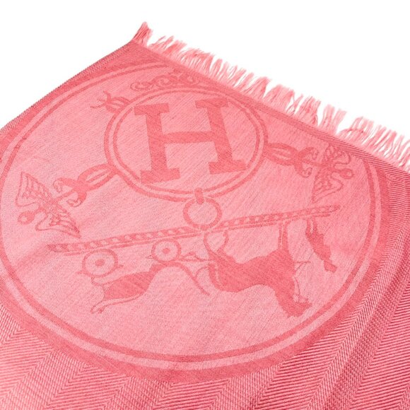 HERMES H Logo New Libris Shawl Scarf Wrap Fringe Pink Cashmere Silk [105760] - Picture 10 of 12
